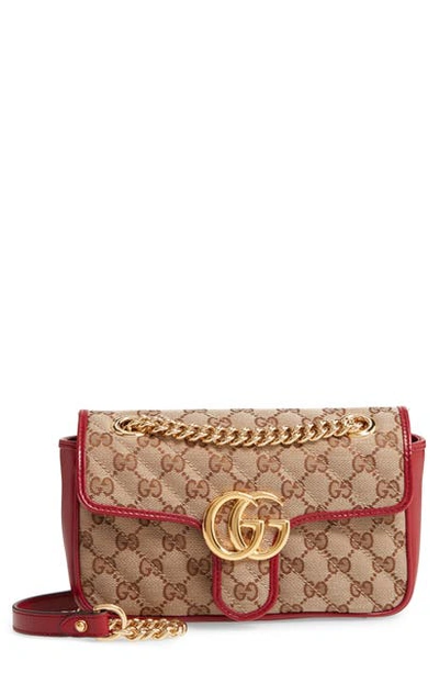 Shop Gucci Mini Gg 2.0 Quilted Shoulder Bag In Beige Ebony/ New Cherry Red