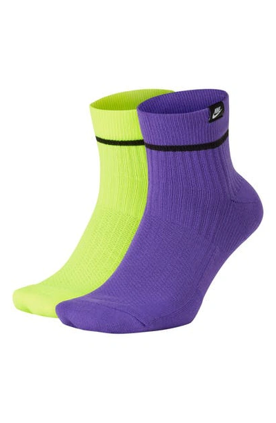 Shop Nike 2-pack Snkr Sox Ankle Socks In Green/ Purple