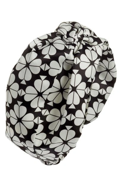 Shop Kate Spade Spade Flower Silk Twill Head Wrap In Black
