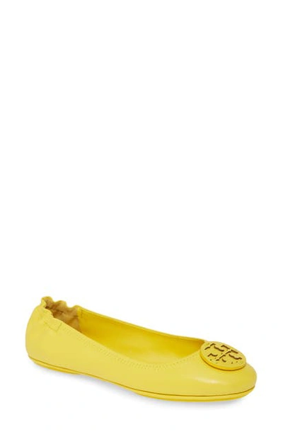 Shop Tory Burch Minnie Travel Ballet Flat In Aged Lemon / Aged Lemon