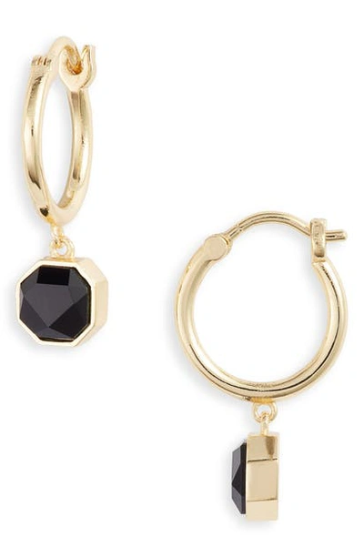 Shop Gorjana Power Stone Charm Huggie Earrings In Black Onyx
