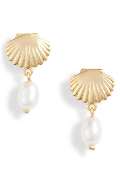 Shop Gorjana Seashell Charm Earrings In Freshwater Pearl