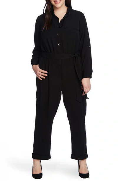 Shop Vince Camuto Roll Tab Rumpled Twill Cargo Jumpsuit In Rich Black