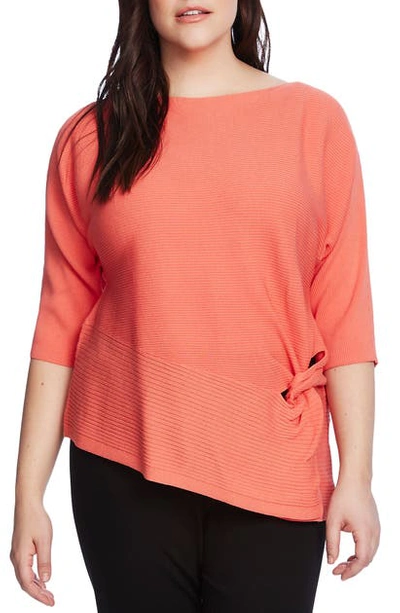 Shop Vince Camuto Twist Dolman Sleeve Ribbed Asymmetrical Top In Bright Coral