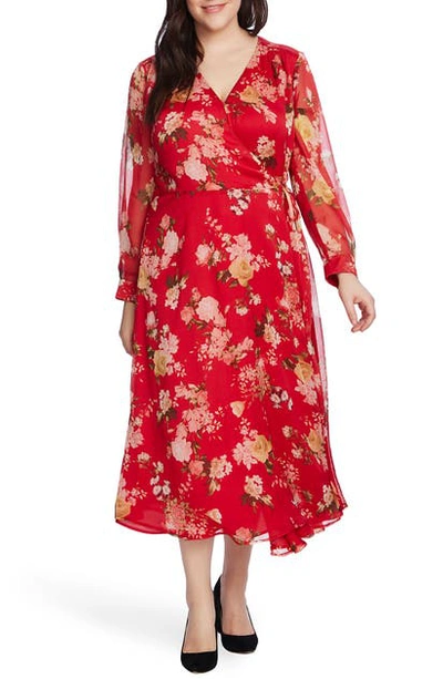 Shop Vince Camuto Beautiful Blooms Long Sleeve Chiffon Dress In Rhubarb