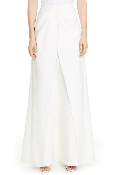 Shop Brandon Maxwell Draped Waist Crepe Wide Leg Pants In Ivory