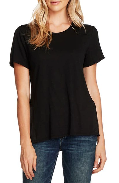 Shop Vince Camuto Mixed Media Top In Rich Black