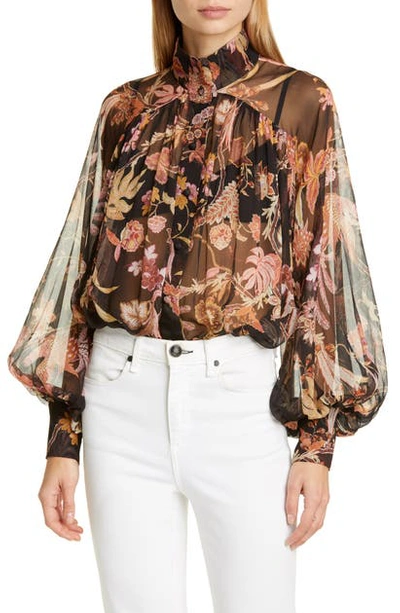 Shop Zimmermann Wavelength Floral Silk Blouse In Black Phoenix