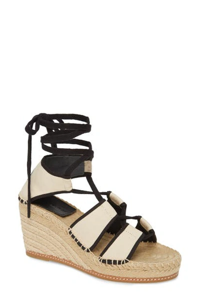 Shop Tory Burch Ankle Tie Wedge Espadrille In Cream / Perfect Black