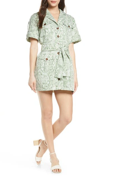Shop C/meo Collective Energized Belted Mini Shirtdress In Ivy Woodgrain