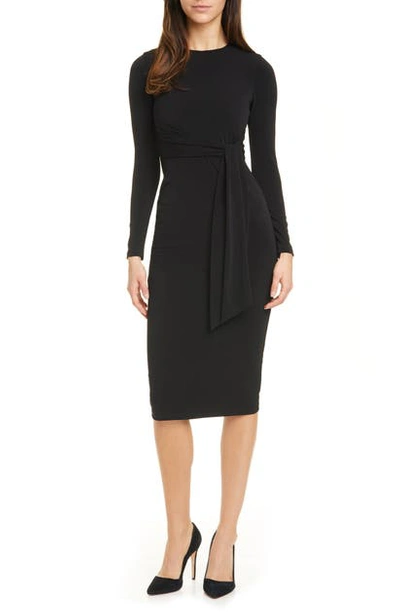 Shop Alice And Olivia Delora Tie Waist Long Sleeve Body-con Dress In Black