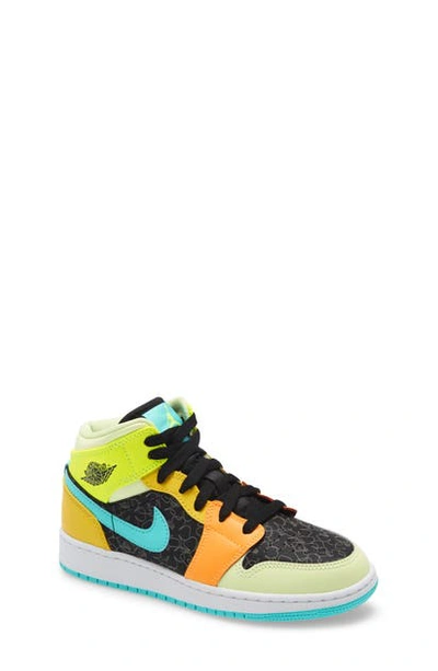 Shop Jordan 1 Mid Se Basketball Shoe In Black/ Aurora Green/ Yellow
