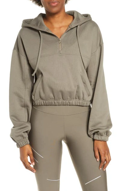 Shop Alo Yoga Stadium Quarter Zip Hoodie In Olive Branch