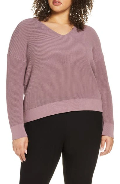 Shop Eileen Fisher Boxy V-neck Sweater In Mauve