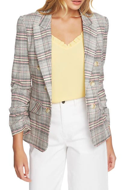 Shop 1.state Cassia Ruched Sleeve Plaid Blazer In Cherry Blossom