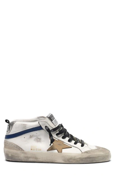 Shop Golden Goose Mid Star Sneaker In White Blue Leather-incense
