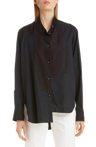 Shop Loewe Imitation Pearl Button Asymmetrical Shirt In Black