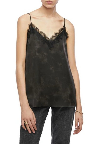 Shop Anine Bing Belle Lace Trim Silk Camisole In Black Tie Die