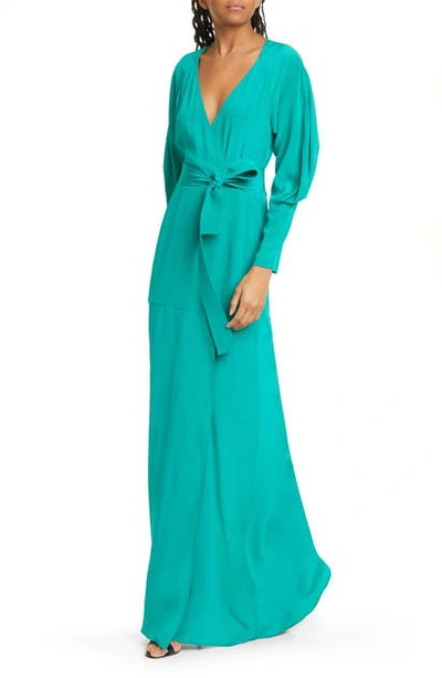 Shop A.l.c Nakia Silk Wrap Maxi Dress In Emerald