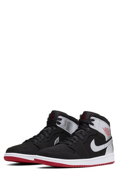 Shop Jordan 1 Mid Sneaker In Black/ Gym Red/ Silver