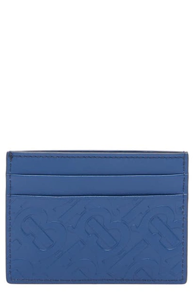 Shop Burberry Tb Monogram Leather Card Case In Pale Canvas Blue