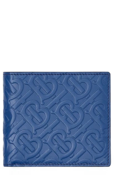 Shop Burberry Tb Monogram Leather Wallet In Pale Canvas Blue