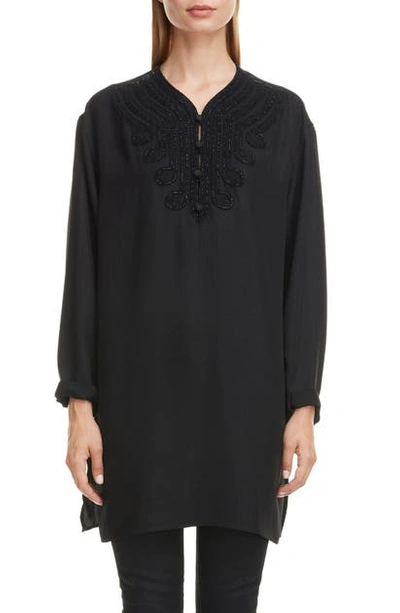 Shop Saint Laurent Embroidered Voile Tunic In Noir