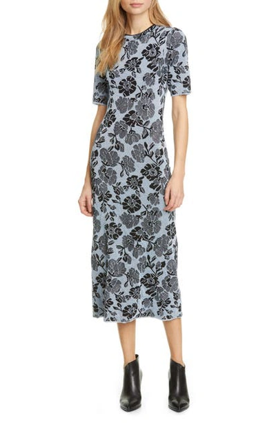 Shop Rebecca Taylor Metallic Floral Jacquard Dress In Black/ Silver Blue
