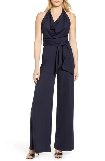 Shop Susana Monaco Cowl Neck Halter Jumpsuit In Midnight