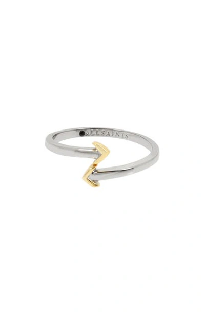 Shop Allsaints Two-tone Arrow Ring In Rhodium/ Gold