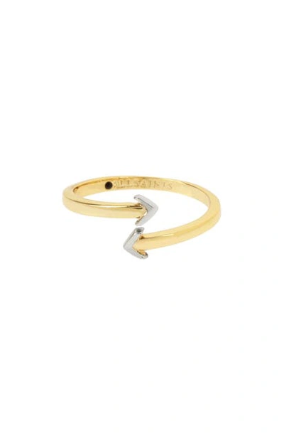 Shop Allsaints Two-tone Arrow Ring In Gold/ Rhodium