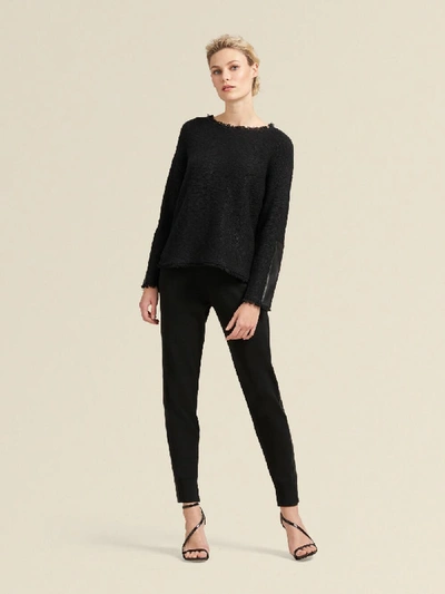 Shop Donna Karan Textured Pullover With Faux-leather Sleeve In Black