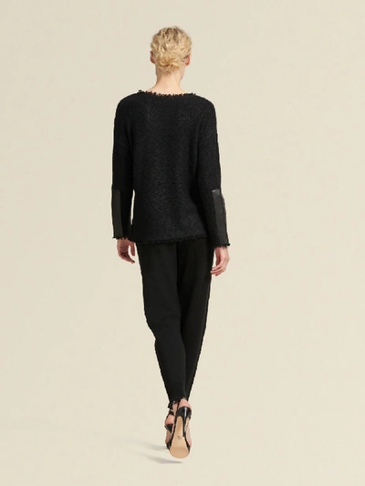 Shop Donna Karan Textured Pullover With Faux-leather Sleeve In Black