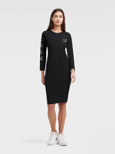 Shop Donna Karan Dkny Women's Long Sleeve T-shirt Dress With Shadow Logo - In Zest