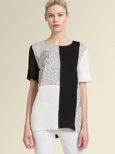 Shop Donna Karan Women's Patchwork Painted Polka Dot Short-sleeve Top - In Black And White