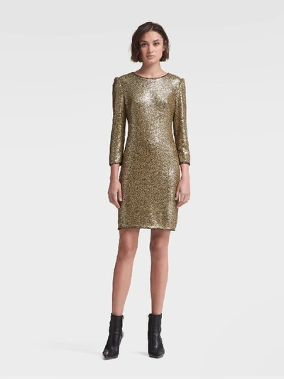 Shop Donna Karan Dkny Women's Sequined Dress With Shoulder Detail - In Gold