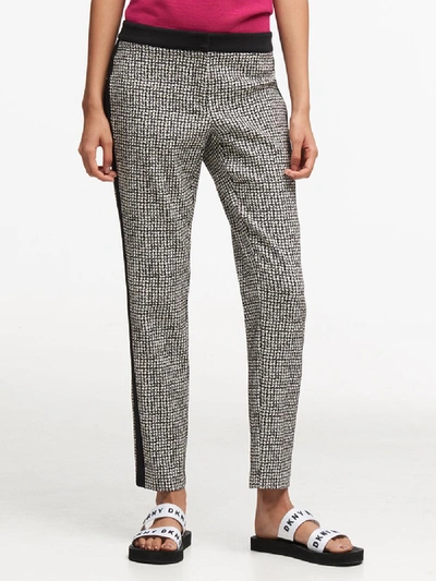 Shop Donna Karan Check Jacquard Pant With Tonal Stripe In Black Ivory
