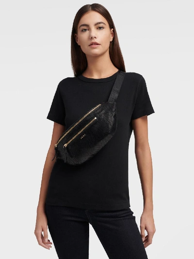 Shop Donna Karan Dkny Women's Sally Snake-embossed Belt Bag - In Black/gold