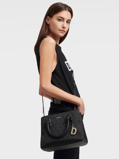 Shop Donna Karan Katie Medium Satchel With Charm In Black Logo/black