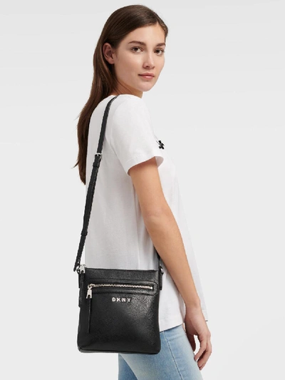 Shop Donna Karan Tappen Crossbody In Black/silver