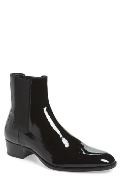 Shop Saint Laurent Chelsea Boot In Black Patent