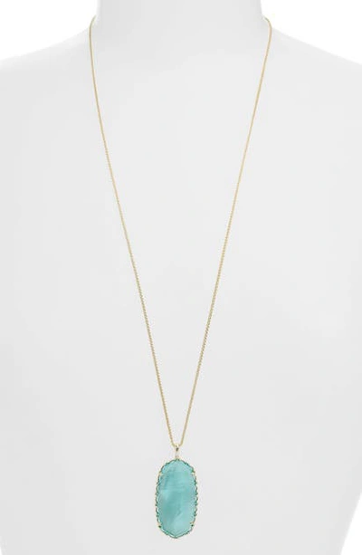 Shop Kendra Scott Reid Macrame Pendant Necklace In Gold Aqua Illusion