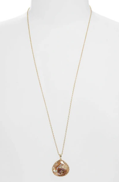 Kenzie Macrame Pendant Necklace In Gold Nude Abalone