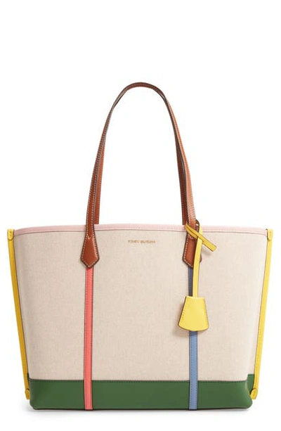 Shop Tory Burch Perry Leather & Canvas Tote In Natural