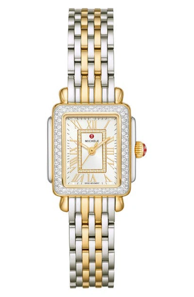 Shop Michele Deco Madison Mini Diamond Bracelet Watch, 22mm In Gold 2tone/sil Wht Sunray