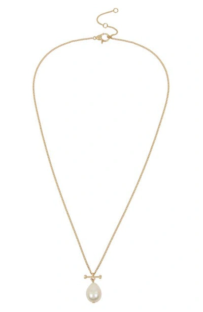 Shop Allsaints Imitation Pearl Bar Pendant Necklace In Gold