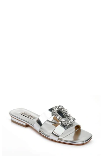 Shop Badgley Mischka Josette Slide Sandal In Silver Leather