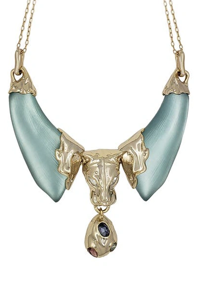 Shop Alexis Bittar Future Antiquity Panther Head Bib Necklace In Blue Grey