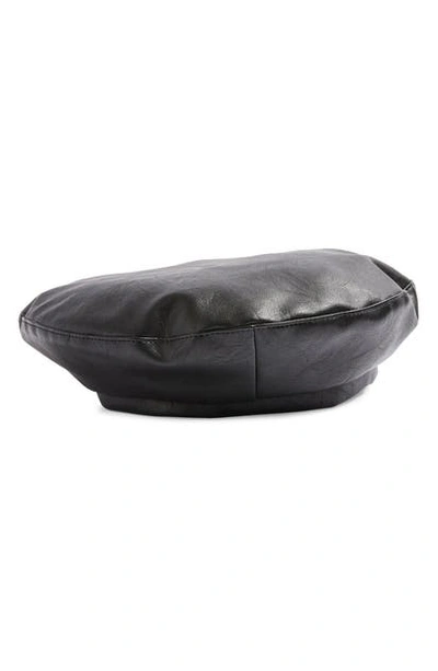 Shop Topshop Faux Leather Beret In Black