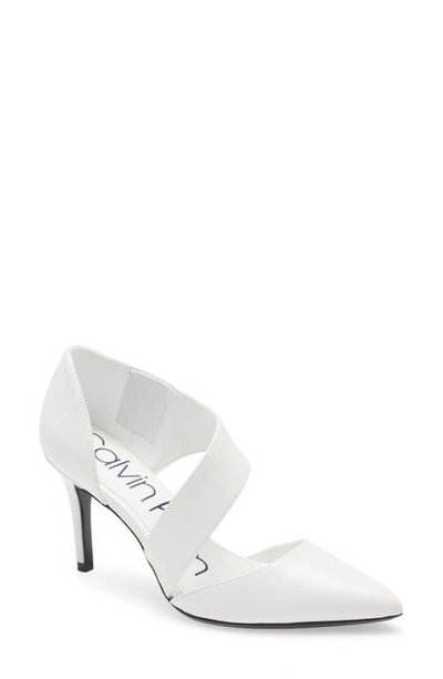 Shop Calvin Klein 'gella' Pointy Toe Pump In White Crackle Leather